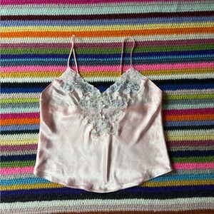 Vintage Victoria's Secret Blush Camisole with White Lace - Size Small